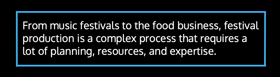 From music festivals to the food business, festival production is a complex process that requires a lot of planning, resources, and expertise.