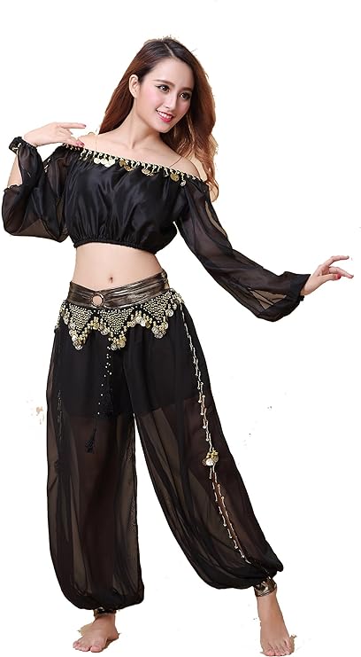 ZLTdream Belly Dance Chiffon Top with Lantern Sleeves