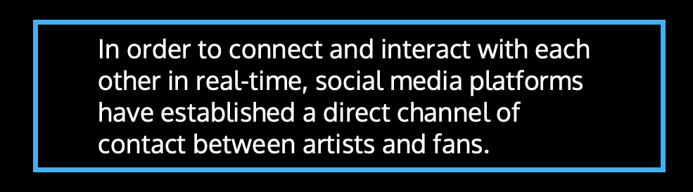 ​​In order to connect and interact with each other in real-time, social media platforms have established a direct channel of contact between artists and fans.