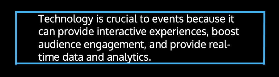 Technology is crucial to events because it can provide interactive experiences, boost audience engagement, and provide real-time data and analytics.