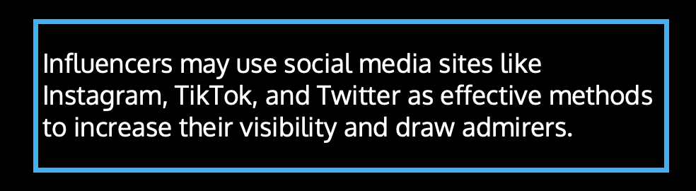 Influencers may use social media sites like Instagram, TikTok, and Twitter as effective methods to increase their visibility and draw admirers.